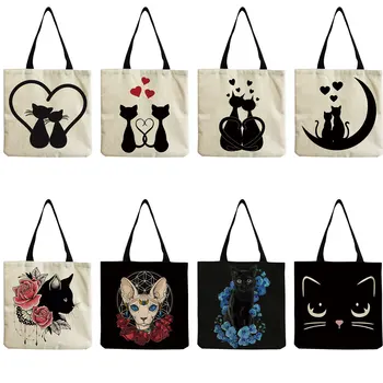 Персонализирани анимационни чанти за домашни любимци Сладка любов котка отпечатани Tote случайни творчество рамо чанта с висок капацитет за многократна употреба пазарска чанта