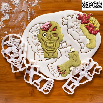 2022 Хелоуин череп мозъчни органи зомби главата бисквитка резачки мухъл 3D карикатура пресоване бисквита шоколад мухъл торта декор инструменти