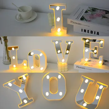 16см LED буквени светлини азбука числови букви сребърна светеща нощна лампа рожден ден Коледа сватба предложи декорация на дома