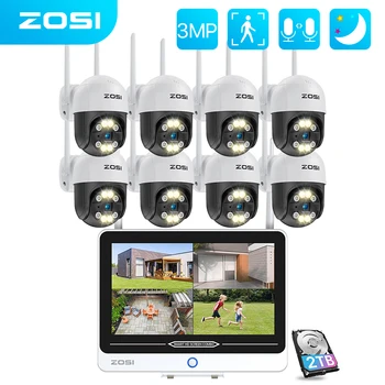 ZOSI 2K 8CH Всичко в едно PTZ безжична система за сигурност IP камери 12.5in LCD монитор 3MP външни вътрешни WiFi камери за наблюдение