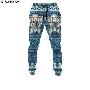 Indian Wolf Feather Axe Totems Native 3D Print Trousers Men Sweatpants Casual Long Joggers Streetwear Autumn Sports Pants-7