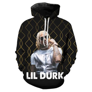2023 Хип-хоп рапър Lil Durk 3D качулки Суитчъри Мъже / жени дълъг ръкав качулка случайни смешно готино суитчър пуловер