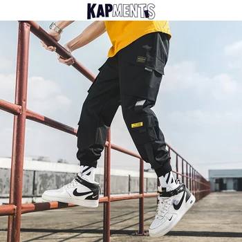 KAPMENTS Мъже Черно улично облекло ДжогъриПанталони 2023 Гащеризони Мъжки хип-хоп джоб Тактически панталони Жени Корейски панталони с висока талия