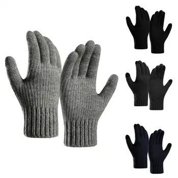 1 чифт възрастни ръкавици прости зимни термични мъже колоездене велосипедни ръкавици Alpaca вълна плетени ръкавици
