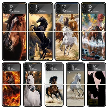 Horse Great Beauty Галопиращ калъф за телефон за Samsung Galaxy Z Flip5 5G Flip4 Flip3 Черен твърд капак Z Flip 5 4 3 PC Shell Zflip3