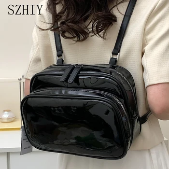 Светло лице жени чанта луксозен дизайнер раница твърди случайни рамо чанта прости пътуване мода огледало черен джоб Rugzak дами