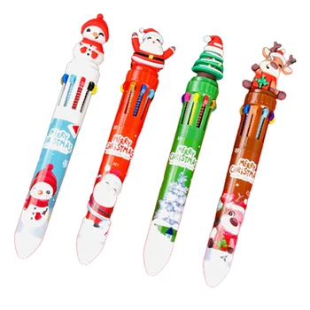 1/4PCS 0.5mm Коледа 10-цветна студентска преса Дядо Коледа химикалка, училищни канцеларски материали или детски подаръци
