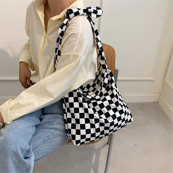 Жените проверени рамо чанта мода решетка с висок капацитет кръстосано тяло преносими пътуване пазаруване студенти артистични Preppy стил