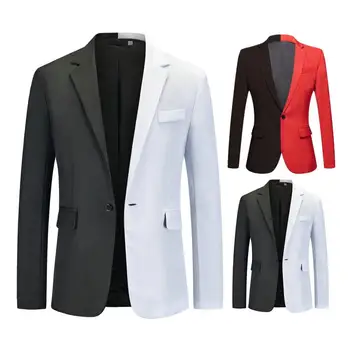 Пачуърк контраст цвят костюм палто мъже костюм яке тънък годни ревера костюм палто с пачуърк контрастен цвят дълъг ръкав за мъже