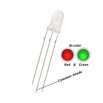 100PCS 5MM червен + зелен LED общ анод дифузен DIP-3 20mA 3Pin светлинни мъниста