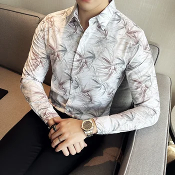 2023-Нов мъжки моден бизнес Британски джентълмен Красива корейска версия на всичко отпечатано бизнес риза в социален стил