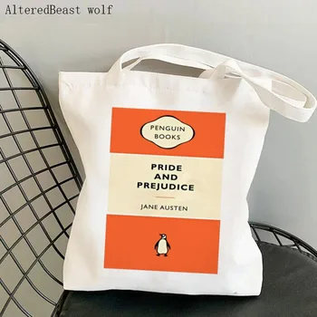 Shopper Penguin Book Произведения на изкуството отпечатани потребителски голяма пазарска чанта жени Harajuku купувач чанта момиче рамо пазарска чанта дама платно чанта