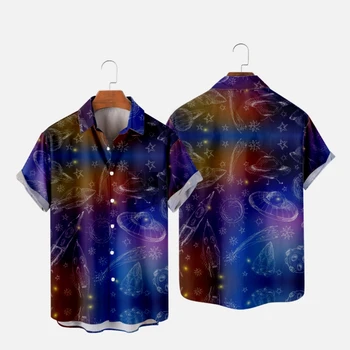 Мъжка хавайска тениска за жени Moon Star Space Pattern Harajuku Hombre Fashion Shirt Casual Beach Oversized Clothes 3