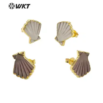WT-E603 WKT малки естествени черупки обеци фен Sape Shell Stud обица злато галванично реколта обеци бижута подарък за дама