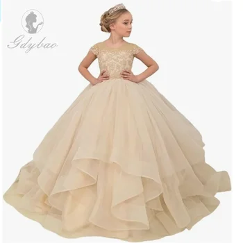 Цвете момиче рокля за деца къси ръкави принцеса конкурс рокли парти рокли сватба момиче принцеса рокля
