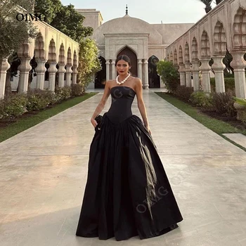 OIMG Елегантни черни тафта дълги вечерни рокли без презрамки без ръкави официална абитуриентска рокля Арабия Дубай празнуват парти рокли