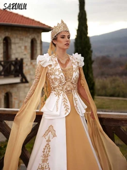 бял марокански Дубай Кафтан Златни пайети Вечерна рокля Луксозно парти кристали Елегнтна рокля с дължина до пода Роба De Mariée