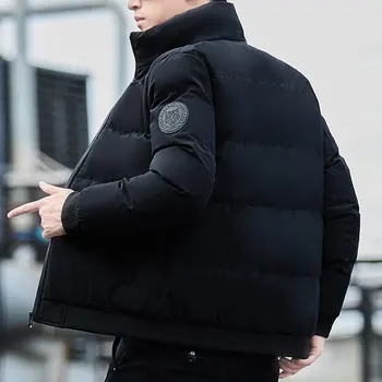 Свободно време Корейска версия Плътен цвят стойка яка памук подплатени дрехи зимата човек мода удебелени голям размер кратко яке