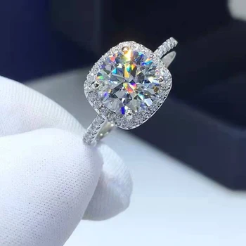 100% Лабораторен годежен пръстен Moissanite 1-3 карата кръг брилянтен диамантен квадратен ореол пръстен мечта сватбена група вечност