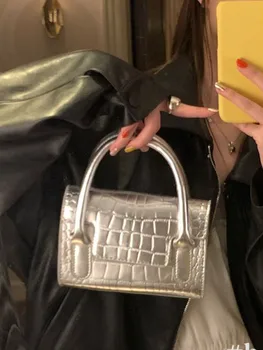 JIAERDI Сребърна мини пазарска чанта жени реколта дръжка шик Y2k ръчна чанта портиери дами Harajuku естетически твърди квадратни чанта портфейли