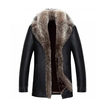 Зимно ново кожено яке за мъже Къси плюшени удебелени якета 2024 Мъжки енотовидна кожа яка ревера палта Jaqueta Couro