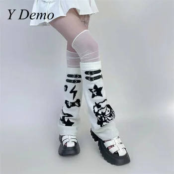 Y демо Harajuku Y2k дяволски заек жени плетени широк крак чорапи случайни еластична мрежа снаждане крак топло улично облекло
