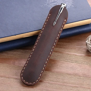 Ръчно изработена писалка от естествена кожа и чанта за молив, държач за калъфи за писалки от телешка кожа, аксесоари за дневник за пътуване