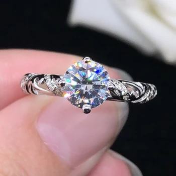 Положителен тест 1-2Ct 6.5-8.0mm D VVS1 Moissanite пръстен Създаден от SRM Луксозен качествен сватбен пръстен Real 14K 585 Пръстен от бяло злато
