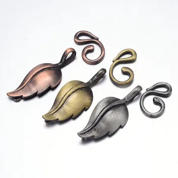 20 комплекта месингови листа кука закопчалки за кожен шнур гривна огърлица DIY бижута находки аксесоари античен бронз сребърен цвят