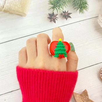 2022 Коледа тема пръстени за жени Санта Елк Коледа Treering моделиране пръстен за приятелка Коледни подаръци Модни бижута
