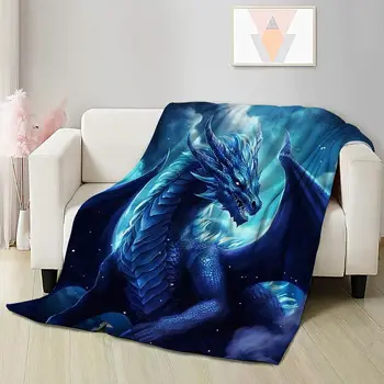 SaltaStore Blue Dragon Throw Blanket Dragon Blanket Подаръци за любителите на дракони Меко фланелено одеяло за хол диван декор