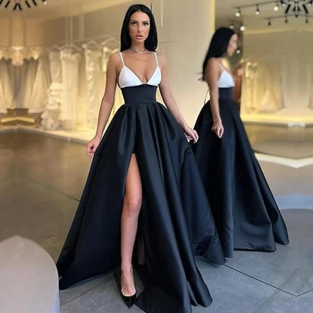 KSDN Секси абитуриентска рокля черна V-образно деколте A-Line спагети без презрамки плисе специално събитие вечерни рокли за красиви жени Вестидос 2023