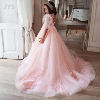 JYS розово цвете момиче рокли за сватба дантела малка принцеса сладък първи причастие деца