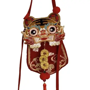 Телефон чанта китайски Нова година удобни бродирани тигрова глава Crossbody чанта кръст тяло чанта за деца тийнейджър момичета деца момчета