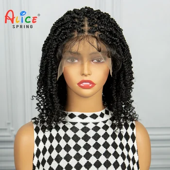 9x6 дантела предни плетени перуки 14 инча синтетични модни усукани плитки перука с естествена линия на косата за жени Ежедневна употреба на партито