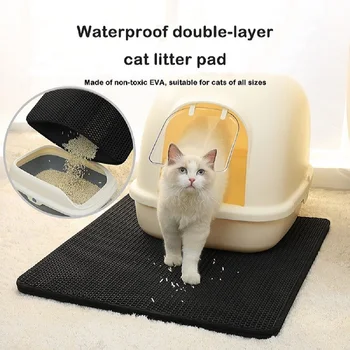 Pet Cat Litter Mat Двуслойна кутия за домашни любимци Мат Неплъзгаща се пясъчна котка Мат Миещ се матрак Водоустойчива почистваща подложка Продукти