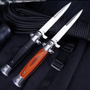 Военен нож лов тактически сгъваем нож нож 440 стоманено острие + дървена дръжка оцеляване джобен нож къмпинг ножове EDC инструмент