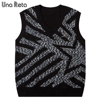 Una Reta жакард плетен пуловер жилетка мъже streetwear V врата жилетки пуловер мода без ръкави мъжки пуловер