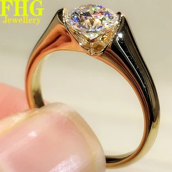 1 2 3 4 5 карата твърдо Au750 18K жълто злато пръстен DVVS Moissanite диаманти кръг сватбено тържество годежен юбилеен пръстен