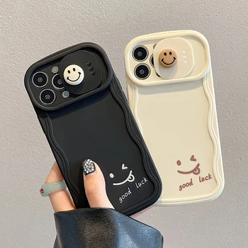 3D сладък щастлив камера защита карикатура телефон случай за iPhone 13 11 12 14 15 Pro Max XS MAX Удароустойчив прекрасен мек калъф за задния капак