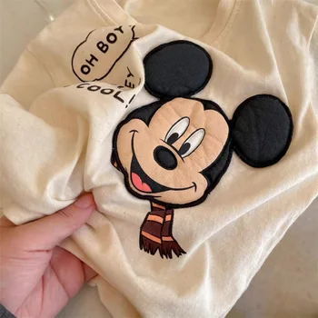 Disney Kawaii аниме Мики Маус пролет есен Childre база риза сладък карикатура свободно време дълъг ръкав топ тениска подаръци за деца
