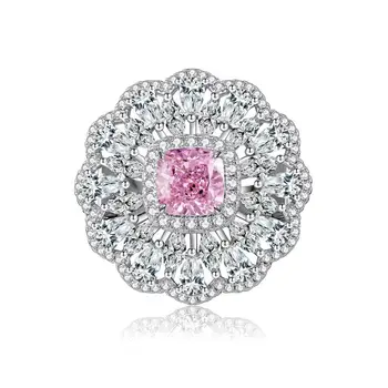 Европейски и американски лек лукс 925 Сребърен квадратен пакет Луксозен комплект пръстен Конско око Розов диамантен високовъглероден диамантен пръстен