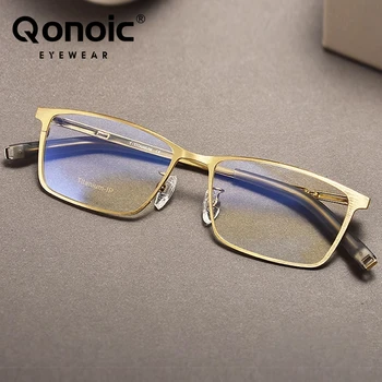 QONOIC чист титан очила рамка мъже площад късогледство рецепта рамки за очила 2023 нов пълен оптичен корейски очила 10568